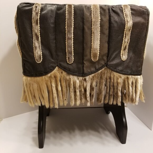 Alaska Native Indigenous Art Fur Leather Wood Footstool Authentic - Picture 13 of 17